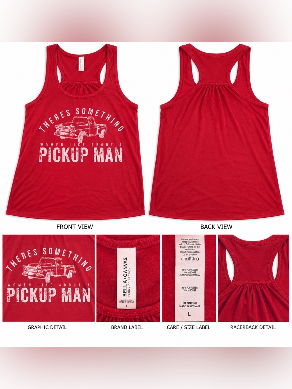 Bella + Canvas “Pickup Man” Graphic Racerback Tank – Women’s L